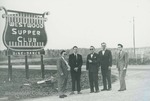 Bridgewater College, Photograph of men by the Westwood Supper Club sign, circa 1947 by Bridgewater College
