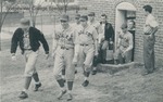 Bridgewater College baseball team emerging from the old gymansium, circa 1949 by Bridgewater College