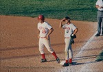 Bridgewater College, Rod Pierce and a Lynchburg College player on the baseball field, circa 1994