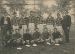 Bridgewater College men's basketball team (standing) with unidentified seated men, 1903 by Bridgewater College