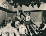 Bridgewater College, Robert E. (Bob) Richards scoring for Alumni in Alumni vs Varsity basketball game, 1952 by Bridgewater College