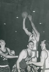 Bridgewater College, Richard Geib (photographer), Men's basketball action photograph showing Jim Upperman scoring, circa 1967 by Richard Geib