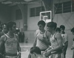 Bridgewater College, Les Feldmann (photographer), Men's basketball players conversing on the sideline, circa 1970 by Les Feldmann