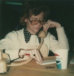 Bridgewater College, Polaroid photograph of Pam Toney at the Phonathon, circa 1979