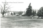 Bridgewater College, Blue Ridge Hall across campus mall with the college farm in background, March 1985 by Bridgewater College