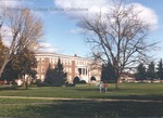 Bridgewater College, Students walking across the mall with Bowman Hall in background, Autumn 1985 by Bridgewater College