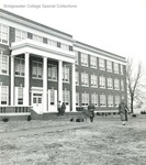 Bridgewater College, People exiting Bowman Hall through the front, undated by Bridgewater College