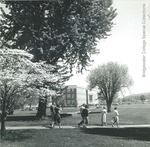 Bridgewater College, Students walking across mall with Bowman Hall in background, undated by Bridgewater College