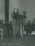 Bridgewater College, Photograph of Deborah Coe at a podium, 1970s by Bridgewater College