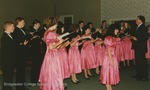Bridgewater College, Photograph of Sally Jane Conner and others singing in the BC Chorale at Parents Weekend, 27 Oct 1990 by Bridgewater College