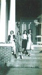 Bridgewater College, Four female students on Rebecca Hall steps, circa 1939 by Bridgewater College