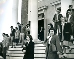 Bridgewater College, Students exiting Cole Hall, circa 1950 by Bridgewater College
