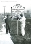 Bridgewater College, Rufus King standing by the college's historic marker while C. L. Gregory installs it, 1955 by Bridgewater College