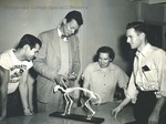 Bridgewater College, Professor Harry G. M. Jopson showing cat skeleton to students, circa 1952 by Bridgewater College