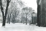 Bridgewater College, Campus covered in snow, view from front of Memorial Hall and Founders' Hall, circa 1951 by Bridgewater College
