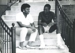 Bridgewater College, Anita Bush and Stacey Lee sitting on Dillon Hall steps, May 1986 by Bridgewater College