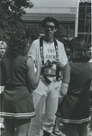 Bridgewater College, Jack Clarkson, founder of the Zoo Crew BC fan team, talks to cheerleaders, Fall 1985 by Bridgewater College