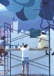 Bridgewater College, Winning mural design being painted on side of Dickson's Drug Store, circa 1985 by Bridgewater College