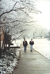 Bridgewater College, Students walking on campus walkway in snow, 7 December 1995 by Bridgewater College