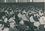 Bridgewater College, Students and faculty at prayer during chapel service in Cole Hall, circa 1957 by Bridgewater College