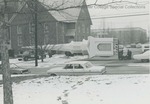 Steeple being wheeled to Bridgewater Church of the Brethren, Judith S. Ruby (photographer), January 1982 by Judith S. Ruby