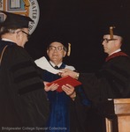 Bridgewater College, Warren F. Groff (center) receiving an honorary degree, 29 May 1983 by Bridgewater College