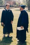 Bridgewater College, Graduate Duane Dinkel talking with Professor David McQuilken, May 1986