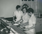 Bridgewater College, Three students and a professor in the Foods Lab, late 1950s by Bridgewater College
