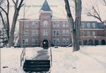 Bridgewater College, Flory Hall east wing and connector in snow, 1987 by Bridgewater College