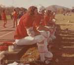 Bridgewater College, football players on the bench, probably 1970s by Bridgewater College