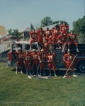 Bridgewater College, Promotional photograph of the football team with a fire truck, 1990 by Bridgewater College
