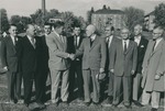 Bridgewater College, Portrait of former football coaches and captains visiting campus, October 1954 by Bridgewater College