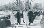 Bridgewater College, Marshals Geralyn Willis and Kim Lough leading the Founder's Day processional, 1982 by Bridgewater College