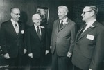 Bridgewater College, R. Douglas Nininger, Terrel H Bell, Garland F. Miller and Wayne F. Geisert on Founder's Day, 1982 by Bridgewater College