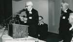 Bridgewater College, M. Guy West reading the citation for Cletus Houff's Outstanding Service Award , 6 April 1984 by Bridgewater College
