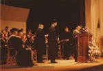 Bridgewater College, Charles W. Wampler Jr. reading a citation honoring Governor Charles S. Robb on Founder's Day, 1985 by Bridgewater College