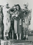 Bridgewater College, Homecoming Queen Carolyn Ikenberry and football players on a float, 1955 by Bridgewater College