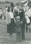 Bridgewater College, Ben F. Wade with Homecoming Queen Judy Custer and escort Holly Crockett, 4 Oct 1980 by Bridgewater College