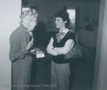 Bridgewater College, Karen Kline Fleishman and Ruth Howe talking at Homecoming, 1985 by Bridgewater College