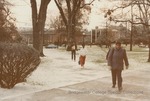 Bridgewater College, Students walk across campus mall in snow after leaving the Kline Campus Center, January 1985 by Bridgewater College