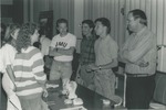 Bridgewater College, Biology professor Dr. L. Michael Hill and students at a recruitment or outreach event in the Kline Campus Center, undated by Bridgewater College