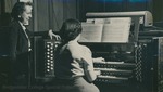 Bridgewater College, Ruth Weybright Stauffer with a student playing the organ, undated by Bridgewater College