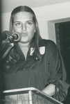 Bridgewater College, Student Senate President Cathy Slusher speaking at the Richard D. Obenshain scholarship inaguration, May 1980 by Bridgewater College