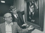 Bridgewater College, Librarian Orland Wages and Student Senate President Jonathan Lyle hanging the Richard D. Obenshian memorial portrait, Summer 1979 by Bridgewater College