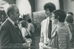 Bridgewater College, Student Mark Wray and his mother talking with Dr. James Kirwood on Parents' Day, 24 Oct 1981 by Bridgewater College