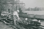 Bridgewater College, A man sifting through the rubble of the Physics Building that burned June 3, 1951 by Bridgewater College