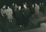 Bridgewater College, Couples standing outside women's residence hall before it closes for the night, circa 1948 by Bridgewater College