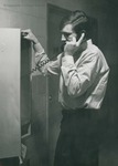 Bridgewater College, Dan Legge (photographer), a student using a payphone in a residence hall, circa 1969 by Dan Legge