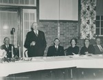 Bridgewater College, Photograph of Dr. William T. Sanger speaking at a dinner to launch the BC Science Building Campaign, 18 Nov 1949 by Bridgewater College