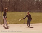 Bridgewater College, Tennis action photograph of Lisa Kuykendall and Susan Hook, April 1985 by Bridgewater College